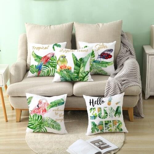 45x45cm Watercolor Plants Pillow Cover Polyester Peachskin Hugging Pillowcase Pillow Sofa Cushion Cover Room Decor Cushion Cover