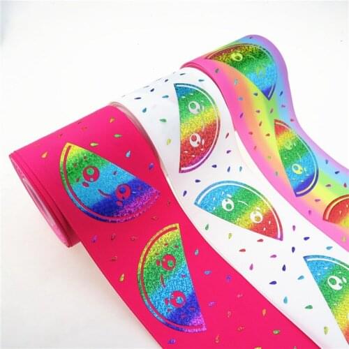 75mm rainbow foil watermelon printed grosgrain ribbon summer series 100yards welcome custom printed