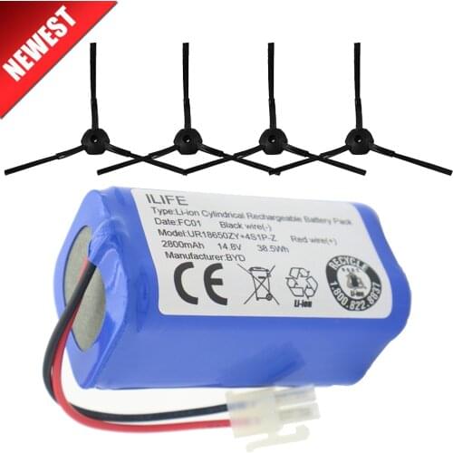 ILIFE Battery 14.8V 2800mAh 1*battery+4*brush robotic vacuum cleaner accessories parts for ilife V7s A6 V7s pro ilife v7s plus