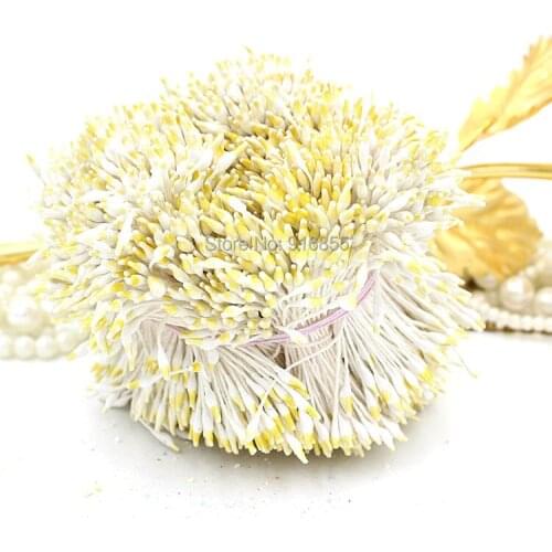 Free shipping 900pcs/lot yellow and white 1mm Double heads Round Flower Stamen Wedding Craft DIY card/cake decoration