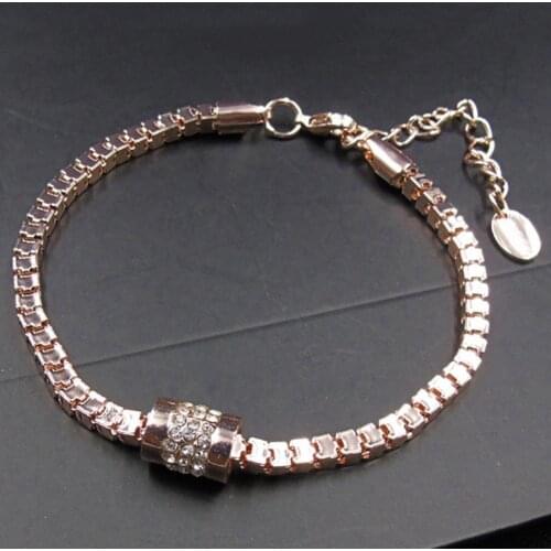 Rose Gold Color Crystal Zircon Jewerlly Geometry Bracelets With Rhinestone Handmade Wedding Adjustable Chain Bracelet Bangle