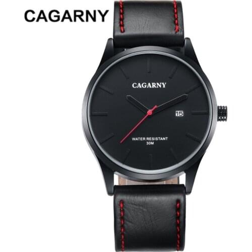 NEW Luxury Brand CAGARNY Men Sport waterproof Watches Men Quartz Clock Man Army Military Leather Wrist Watch Relogio Masculino