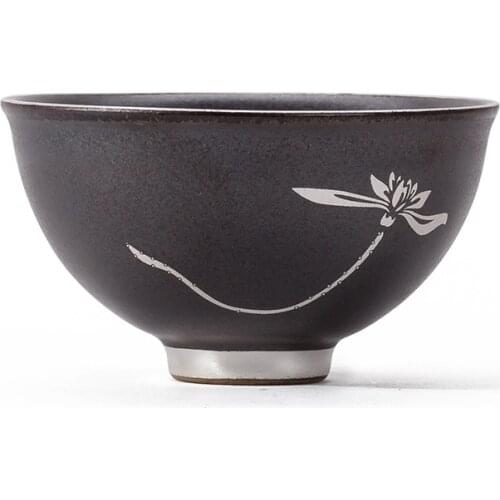 Retro Black Pottery Tea Cup Japanese-style Silver-stroke Set Silver Cup Featured Tea Ceremony Boutique Cup