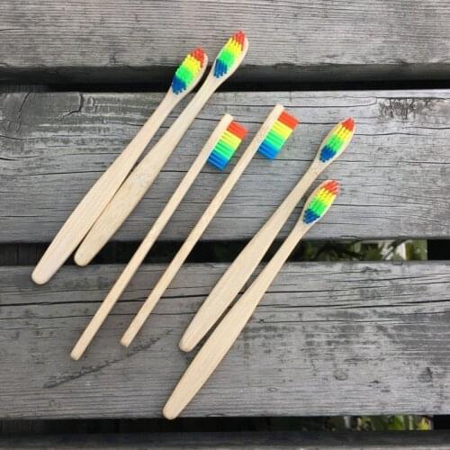 Eco-Friendly Rainbow Bamboo Soft Fibre Biodegradable Teeth Brush Solid Bamboo Handle Eco-friendly Oral Care Toothbrush