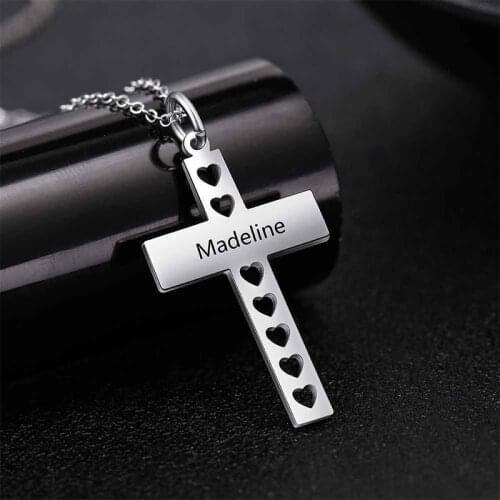 Customized Cross Necklace Personalized Hollow Love Carved Letter Necklace Stainless Steel Name Pendant Jewelry Friend Family BFF