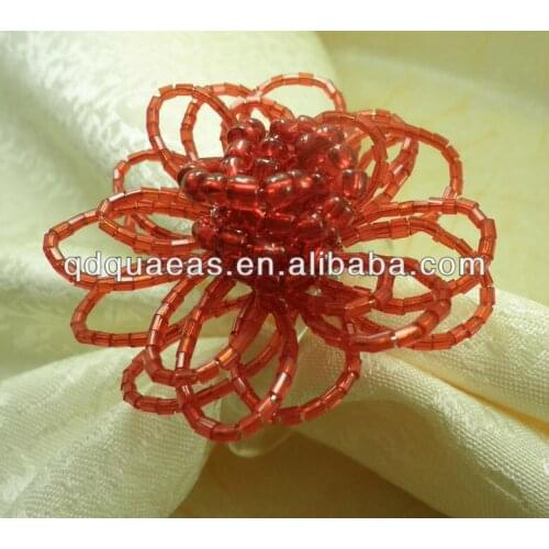Napkin ring red glass beades, pearl napkin holder beaded wedding