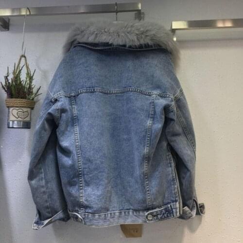 Winter Warm Thickened Rabbit Wool Liner Female Denim Jackets Fashion Faux Fox Fur Collar Loose Womens Outwear Coats Streetwear