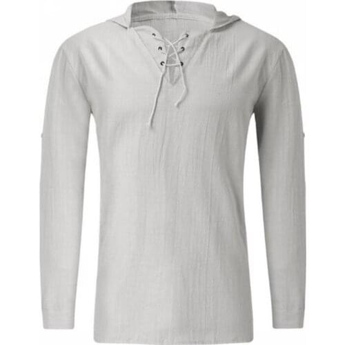 Hot mens T-shirt casual hooded long-sleeved cotton T-shirt large size solid color top European size