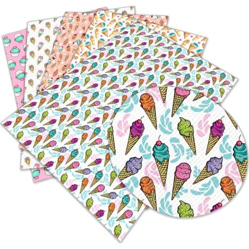 Dessert Printed Faux Leather Sheet Ice Cream Printed Leather Fabric Sheets for DIY Bows Earrings Making Crafts 22x30 cm