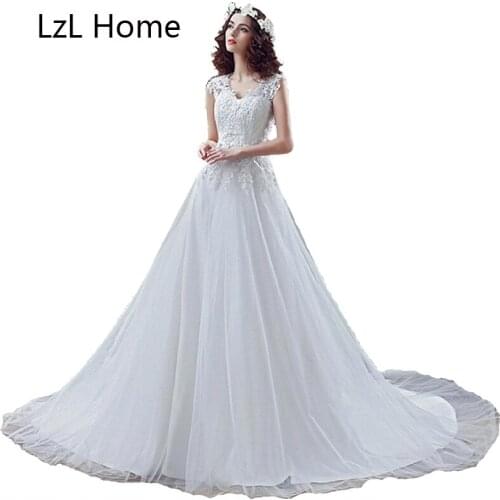 LZL Home Beach white wedding dress A line lace applique hard gauze bridal dress church train customized one independent packagin