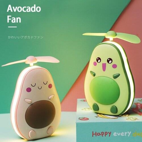 Mini Usb Charging Multifunctional Led Makeup Mirror And Fan 2 In 1 Integrated Cute Avocado Shaped Practical Portable Handheld
