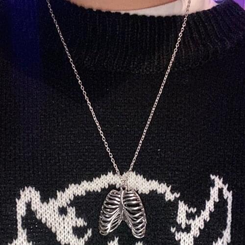 Fashion Gothic rib Cage Necklace Anatomical Skeleton Heart Retro pendant necklace Jewelry for men/women