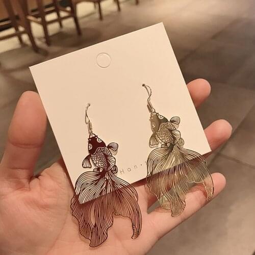 Fashion Koi Earrings Personality Metal Piece Pendant Earrings Hollow Big Earrings for Women Gift Jewelry Fish Earrings 2021