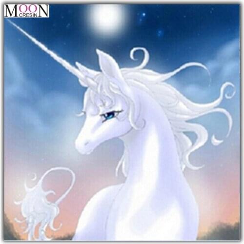 MOONCRESIN Diy Diamond Painting Cross Stitch White Unicorn Animals Diamond Mosaic Full Round Diamond Embroidery Decoration Gifts