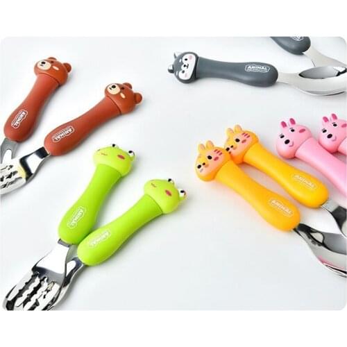 Childrens Cartoon Tableware 2piece Set 304 Stainless Steel Irregular Head Cute Animal Portable Student Fork Spoon Dinnerware