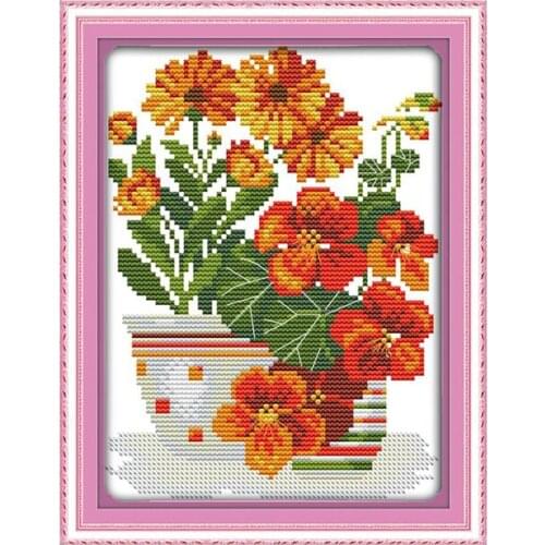 Joy Sunday A pot of sun flower Cross Stitch Kit pattern Printed Chinese embroidery needlework fit for hanging in the living room