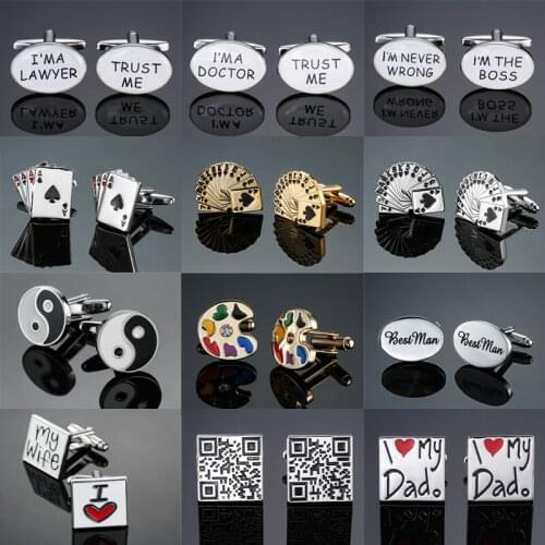 Novelty CuffLinks Mens Fashion Cuff Links Quality Copper Brass Material Novelty Doctor poker lawyer Design Best Gift For Men