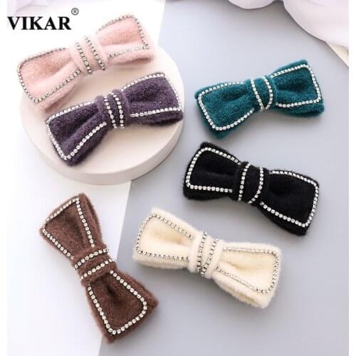 New Women Elegant Wool Bows Knot Hairpins Girls Shine Diamonds Hair Ornament Hair Clips Barrette Sweet Fashion Hair Accessories