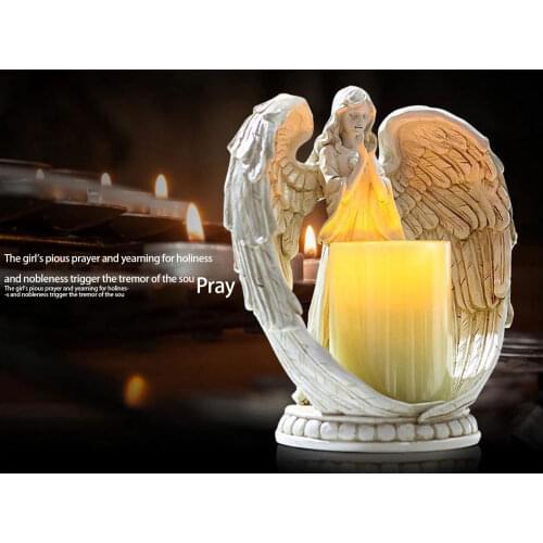 Angel Statue Candle Holder Religious Resin Electronic Candlestick Christ Prayer Home Living Room Home Decor Church Decoration
