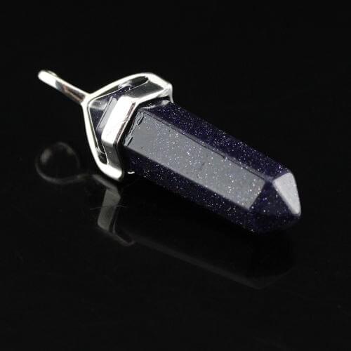 Gift Silver Plated Popular Party Gift Evening Blue Sandstone Healing Natural Stone Bullet Crystal Fashion Pendant Quartz