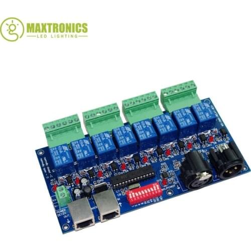 Best price 1 pcs 8CH Relay switch dmx512 Controller XLR+RJ45 dmx512 decoder led controller use LED free shipping