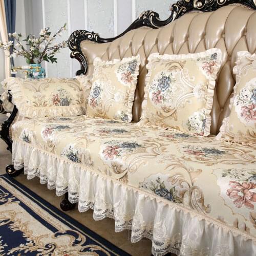 Luxury Lace Sofa Cover Loveseat Recliner for Leather Couch 3 Seater Slipcover Furniture Protector Jacquard Anti-Slip European