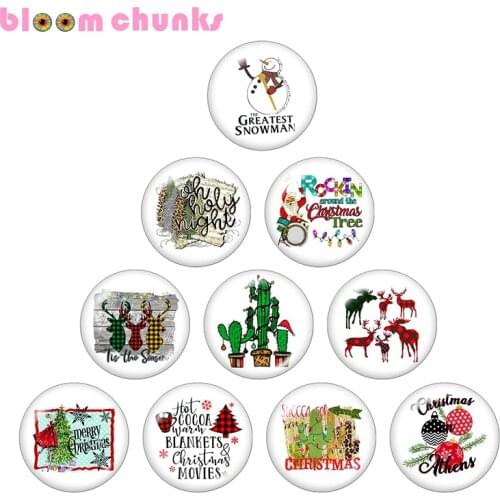 MERRY Christmas DEER 12mm/18mm glass snap button Round photo glass cabochon jewelry flat back Making findings C1262