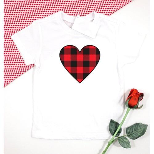 Buffalo Plaid Heart Valentine Shirt for Kids Toddler Boy Girl Valentines Day Shirts Children Buffalo Check Love Graphic Tee