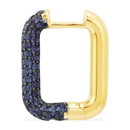SLJELY S925 Sterling Silver Yellow Gold Color Single Navy Blue Zirconia Square Geometric Earring 1pc for Women Fashion Jewelry