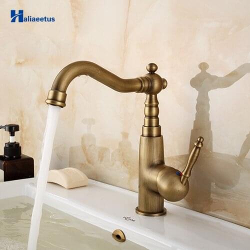 New Arrival Antique Brass Bathroom Faucet 360 Degree Rotating Lavatory Faucet Single Handle Hot and Cold Water tap