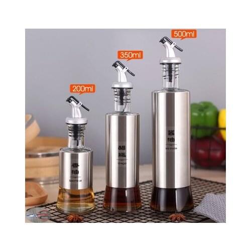 350ML Kitchen Glass Oil Bottle Stainless Steel Leak-proof Soy Sauce Vinegar Cruet Storage Dispenser Useful Kitchen Tools LW13313