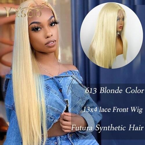 YYsoo Long Straight 613 Color Synthetic Full Lace Wigs Blonde Heat Resistant Japan Futura Hair Full Hand Tied Wig With Baby Hair