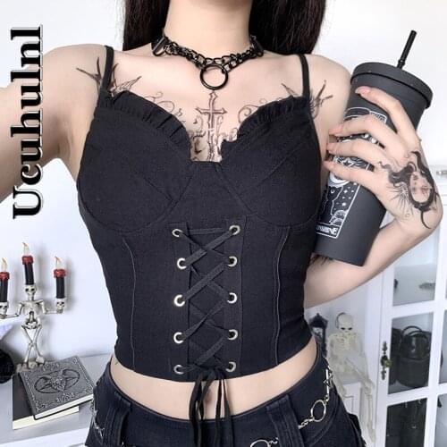Ucuhulnl Dark Court Style Corns Bandage Beauty Back Blouse Womens High Waist Slimming Street Waist Halter Top Womens Clothing