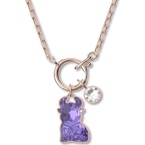 Brand 1:1 new elegant and romantic purple crystal rose gold calf pendant clavicle chain Aesthetic ladies silver jewelry