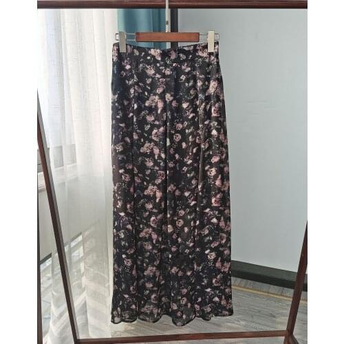Women Sunset Flower Skirt Beautiful Floral Printing High Waist A-line Midi Skirt