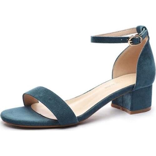 2020 Summer Sandals Women Open Toe Gladiator Flock Buckle Strap 4CM Thick High Heels Round Toe Shallow Back Strap women shoes