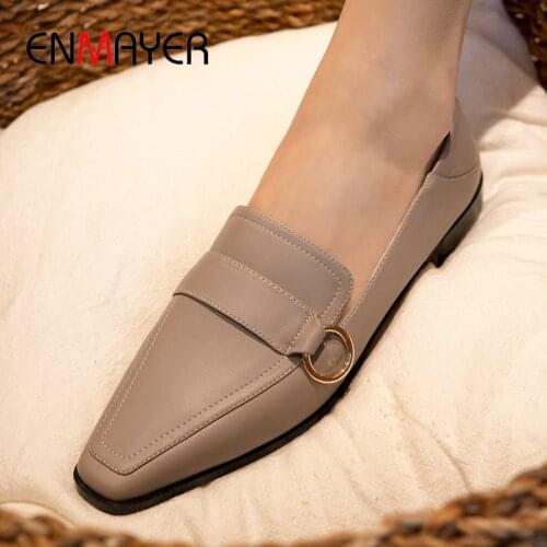 ENMAYER 2020 Genuine Leather Square Toe High Heels Elegant Luxury Women Shoes Slip-On Square Heel Basic Pumps Women Shoes 34-39