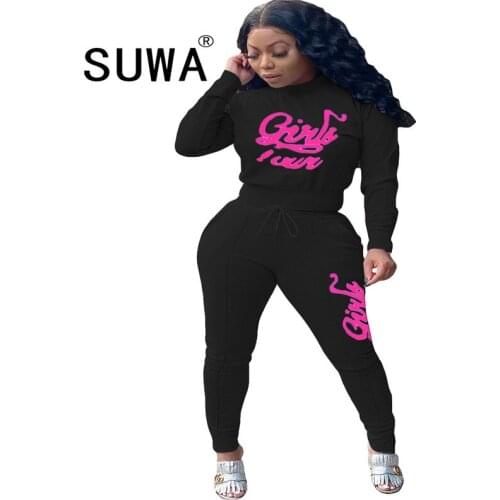 2 Piece Set Fall Clothes for Women Tracksuit Letter Print Casual Pocket Pants & Long Sleeve Tops Set Sports Suit Outfits Jogger