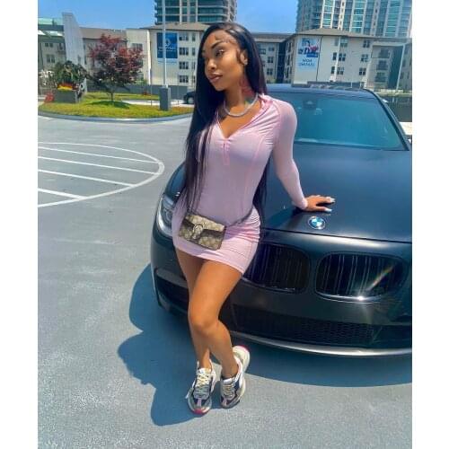 RMSFE 2021 Women Long Sleeve Round Neck Simple Early Autumn Fashion Sexy Solid Color Zipper Collar Dress