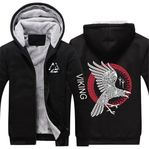 Winter Men Viking Legend Ragnar Raven Brand Print Thicken Jacket Sport Hoodies Zipper Sweatshirt tracksuit College Coat