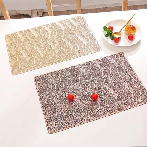 1 Pcs Rectangular Table Mat Non-Slip Leaf Texture Bronzing Meal Mats Pvc Heat Insulation Coffee Placemat Forkitchen Accessories