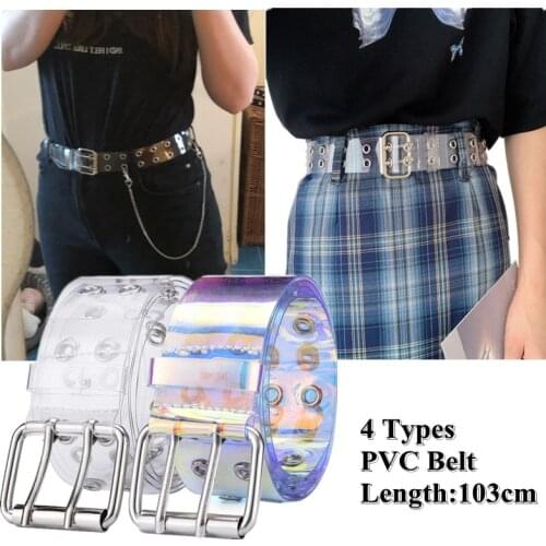 4 Types Transparent Two Row PVC Multihole Dazzling Belt Square Pin Buckle Waistband Strap Mental Chain Unisex 103CM