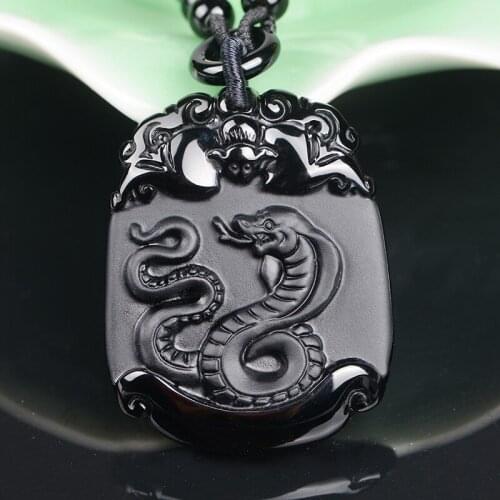 Belwide twelve zodiac snake Wujin natural Obsidian Pendant Necklace Jewelry and smart snake