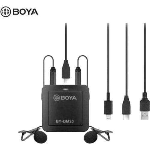 BOYA BY-DM20 Dual Lavalier Microphone Kit for iPhone Lighting Huawei Android Type-C Smartphone Laptop PC USB Audio Recording Mic