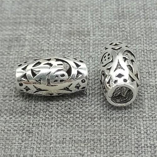 4pcs of 925 Sterling Silver Good Fortune Barrel Beads Chinese Fu Lucky Luck