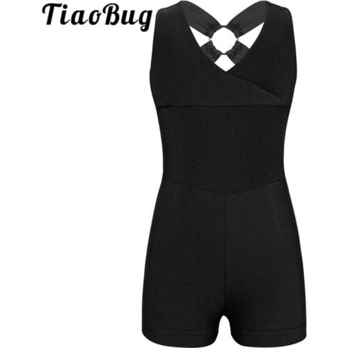 TiaoBug Kids Teens Sleeveless Ballet Gymnastics Leotard Girls Professional Dance Sports Bodysuit Children Solid Color Dance Wear