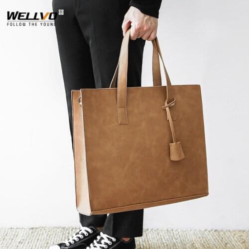 Mens Briefcase Handbag Female Lawyer Bag Leather Handbag Business Vintage Bag For Laptop Storage Documents Unisex Tote Bags X1C