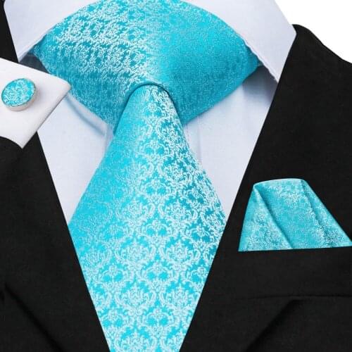 Hi-Tie Luxury Brand Mens Silk Tie Blue Floral Designer Classic Party Wedding Tie Set High Quality Mens Necktie 8.5cm C-3043