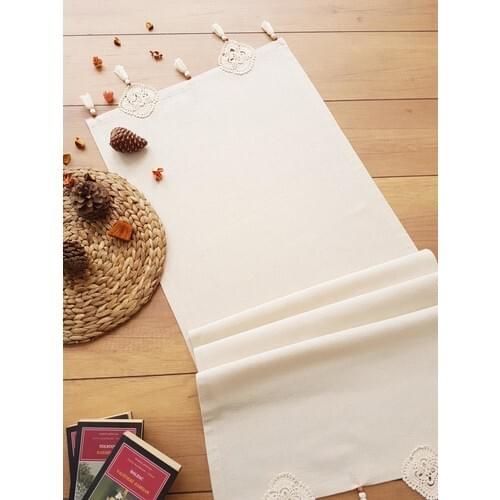 Wellstil Hand Ruched Solid Linen Runner Naturel 50x150 cm