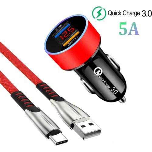 USB C Cable Fast Car Charger QC 3.0 Dual USB Phone Adapter For Huawei P Smart 2021 P40 P30 Lite Honor 10X 9X Lite USB Charger